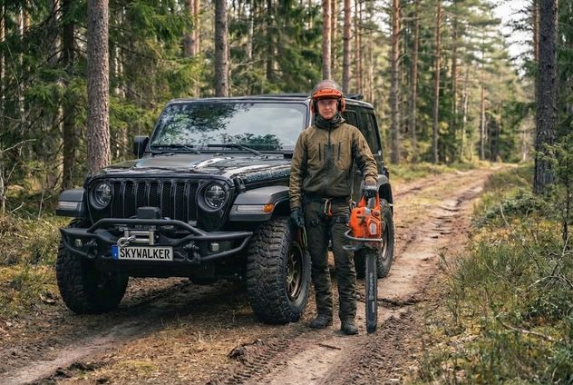 Lars foran Jeep Wrangler